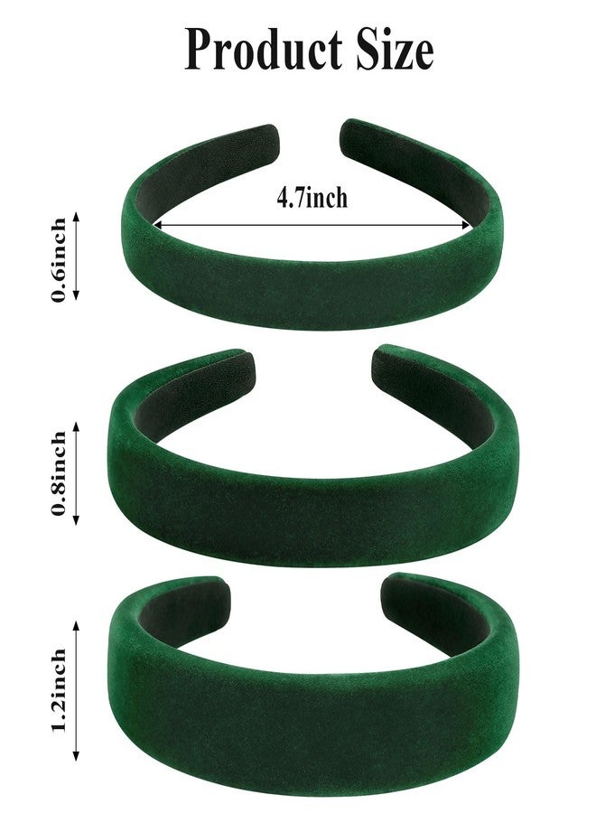 Etercycle Green Headband, 3 Different Width Thick Headbands for Women, Velvet Sponge Hairband Soft Vintage Hair Bands Padded Head Bands Hair Accessories - Image 2
